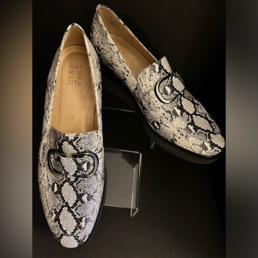 Naturalizer Women's Snake Print Loafers in Black and White
